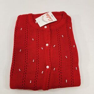 Lalita Red Cardigan Sweater with Poppies NEW Old Stock Size Large